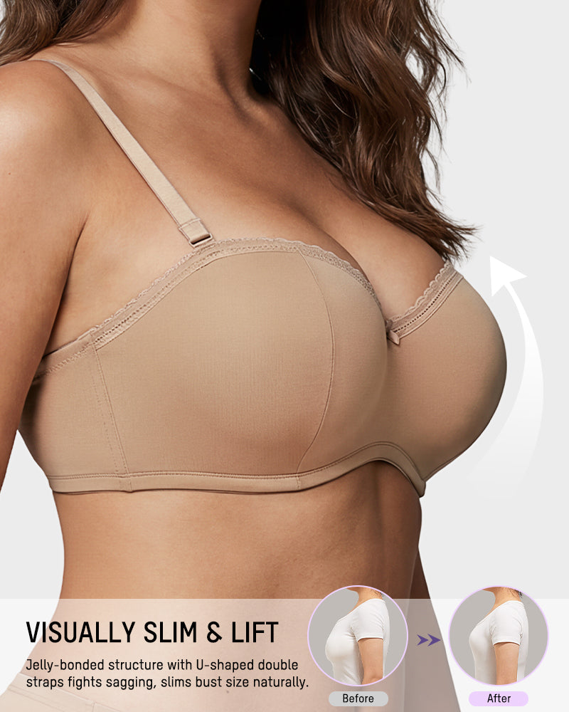 Lace Trim Molded Cup Underwire Bra with Removable Straps - view 3