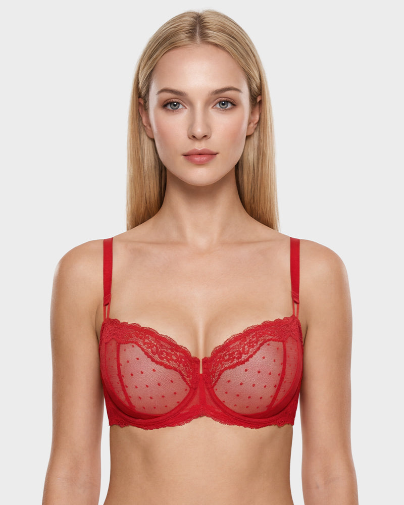 Lace Underwire Unlined Sheer Demi Balconette Bra - view 12