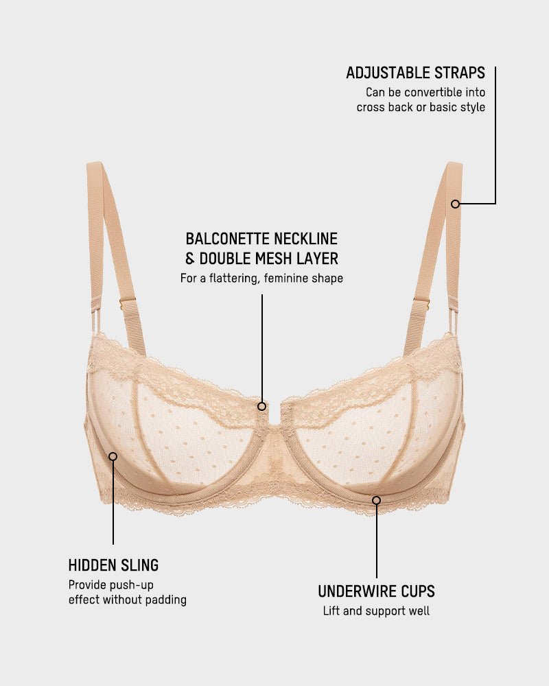 Lace Underwire Unlined Sheer Demi Balconette Bra - view 5