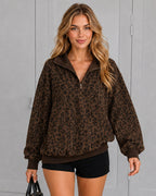 Leopard-Print Half-Zip Oversized Pullover - view 2
