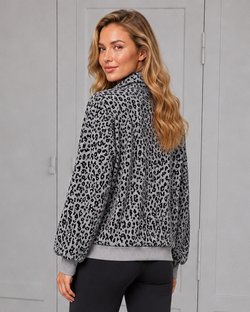 Leopard-Print Half-Zip Oversized Pullover - view 14