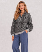 Leopard-Print Half-Zip Oversized Pullover - view 15