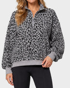Leopard-Print Half-Zip Oversized Pullover - view 20