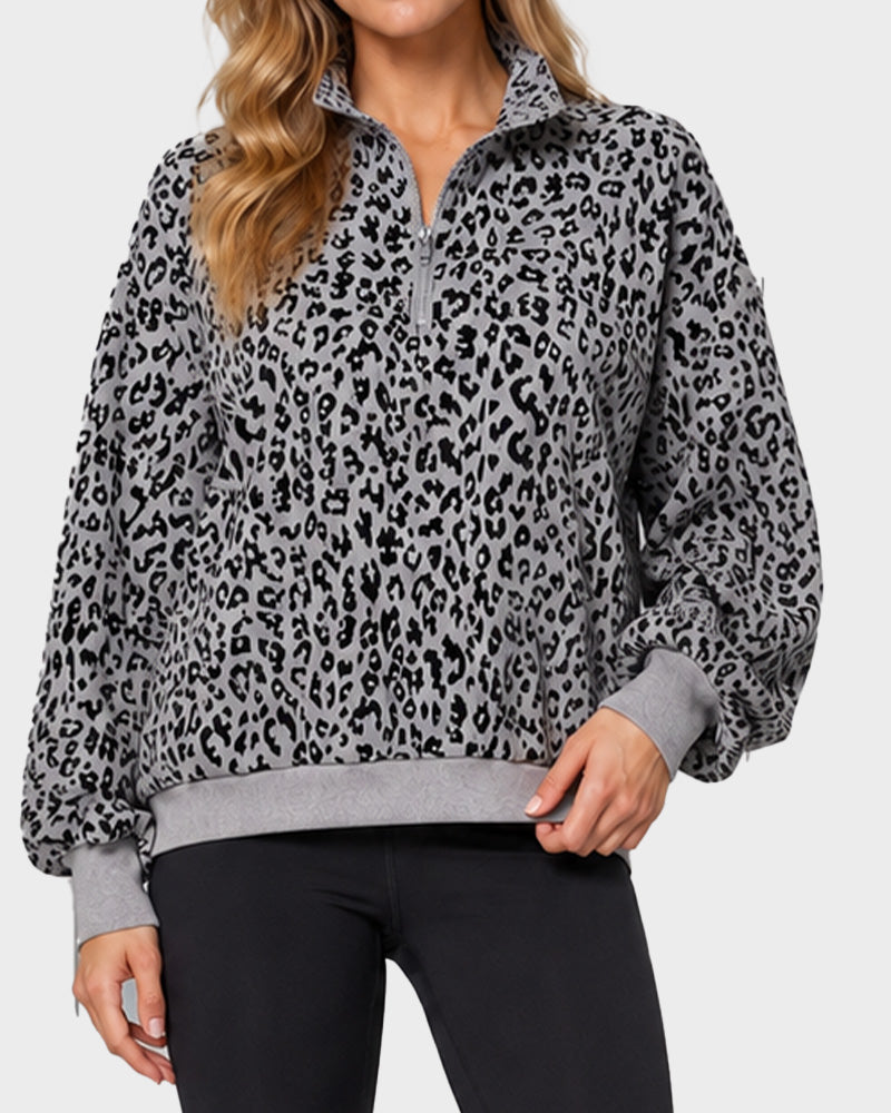 Leopard-Print Half-Zip Oversized Pullover - view 20