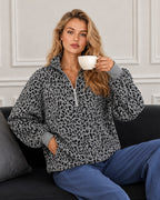 Leopard-Print Half-Zip Oversized Pullover - view 16