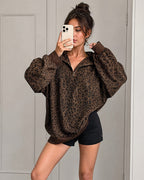 Leopard-Print Half-Zip Oversized Pullover - view 5