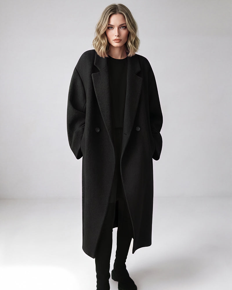 Long Double-Breasted Notched-Lapel Coat - view 7