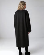 Long Double-Breasted Notched-Lapel Coat - view 9