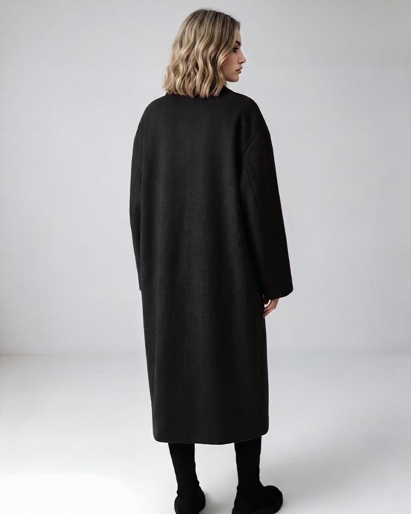 Long Double-Breasted Notched-Lapel Coat - view 9