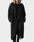 Long Double-Breasted Notched-Lapel Coat - view 20