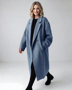 Long Double-Breasted Notched-Lapel Coat - view 12