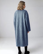 Long Double-Breasted Notched-Lapel Coat - view 13