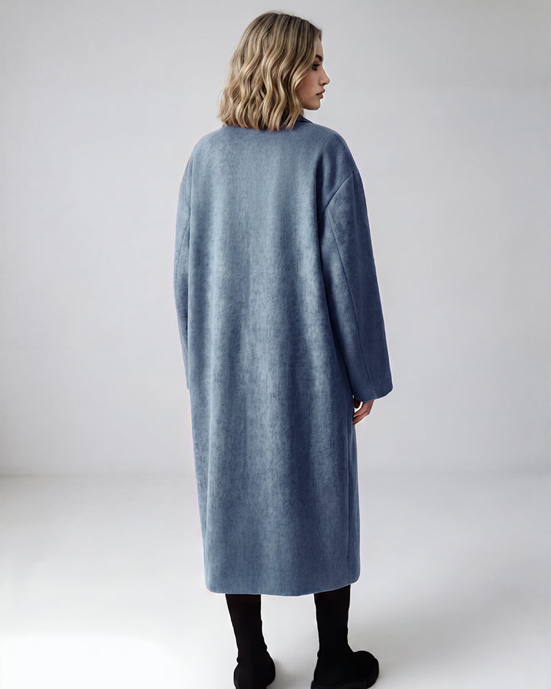 Long Double-Breasted Notched-Lapel Coat - view 13