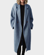 Long Double-Breasted Notched-Lapel Coat - view 21