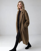 Long Double-Breasted Notched-Lapel Coat - view 4