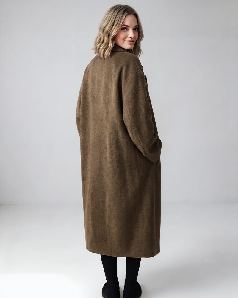 Long Double-Breasted Notched-Lapel Coat - view 5