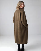 Long Double-Breasted Notched-Lapel Coat - view 5