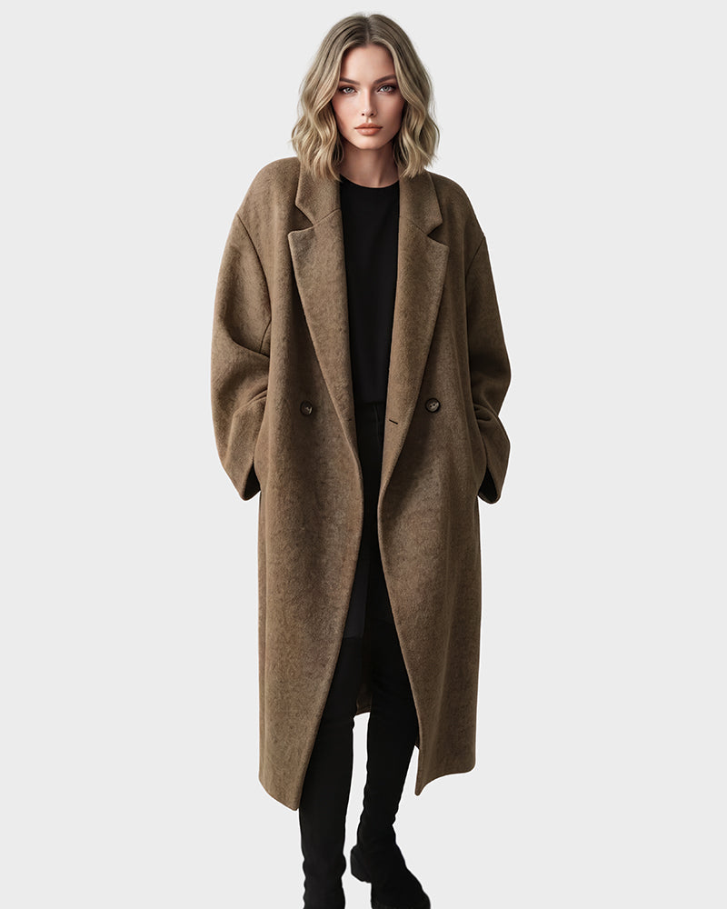 Long Double-Breasted Notched-Lapel Coat - view 3