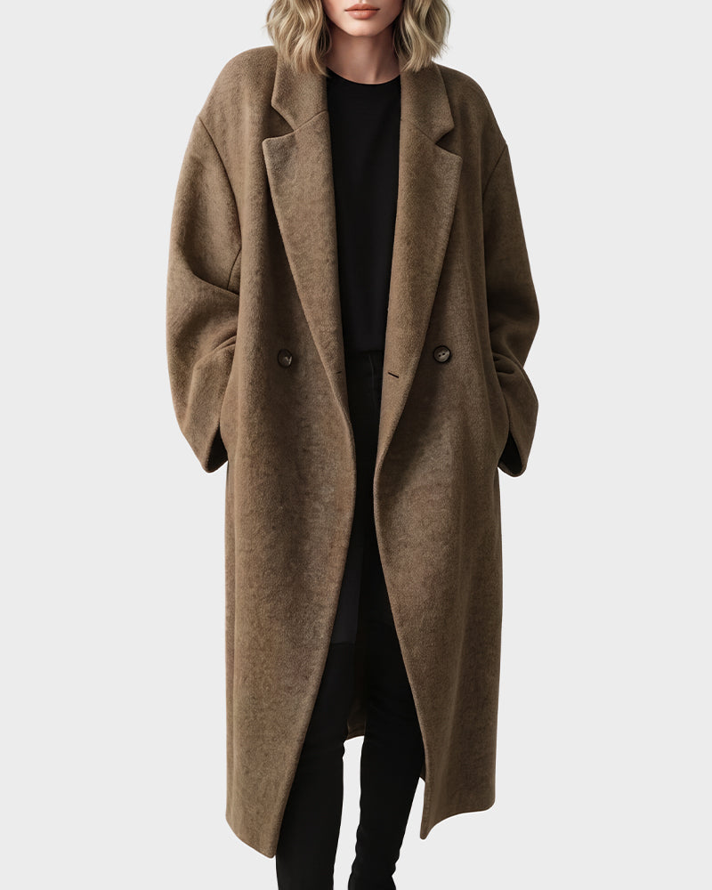 Long Double-Breasted Notched-Lapel Coat - view 19
