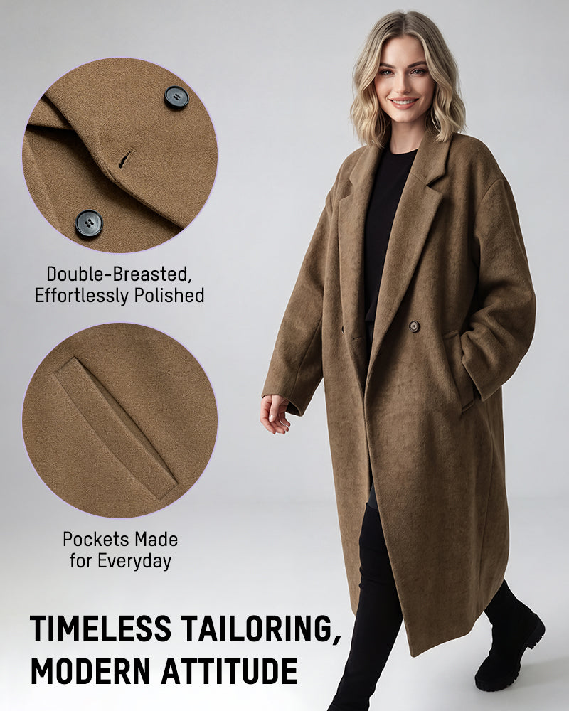 Long Double-Breasted Notched-Lapel Coat - view 2