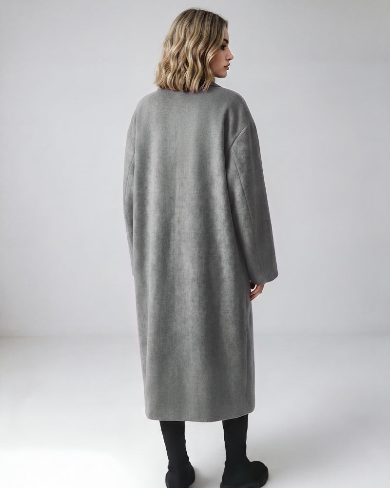 Long Double-Breasted Notched-Lapel Coat - view 17