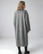 Long Double-Breasted Notched-Lapel Coat - view 17