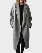 Long Double-Breasted Notched-Lapel Coat - view 22