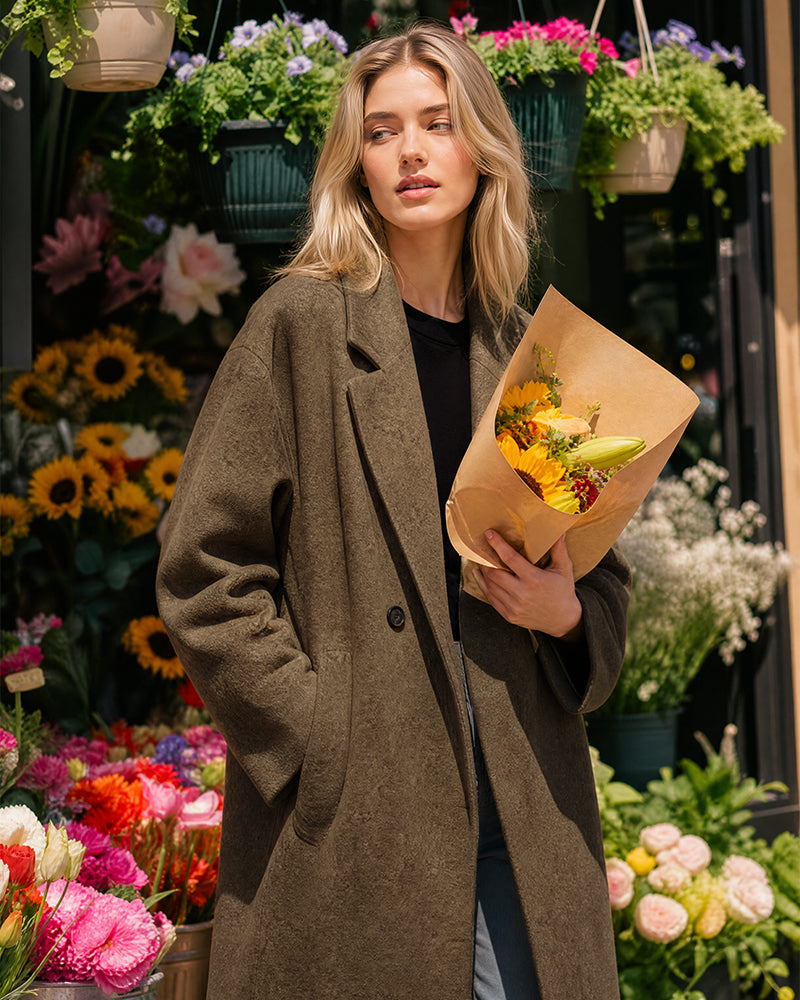 Long Double-Breasted Notched-Lapel Coat - view 6