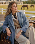 Long Double-Breasted Notched-Lapel Coat - view 14
