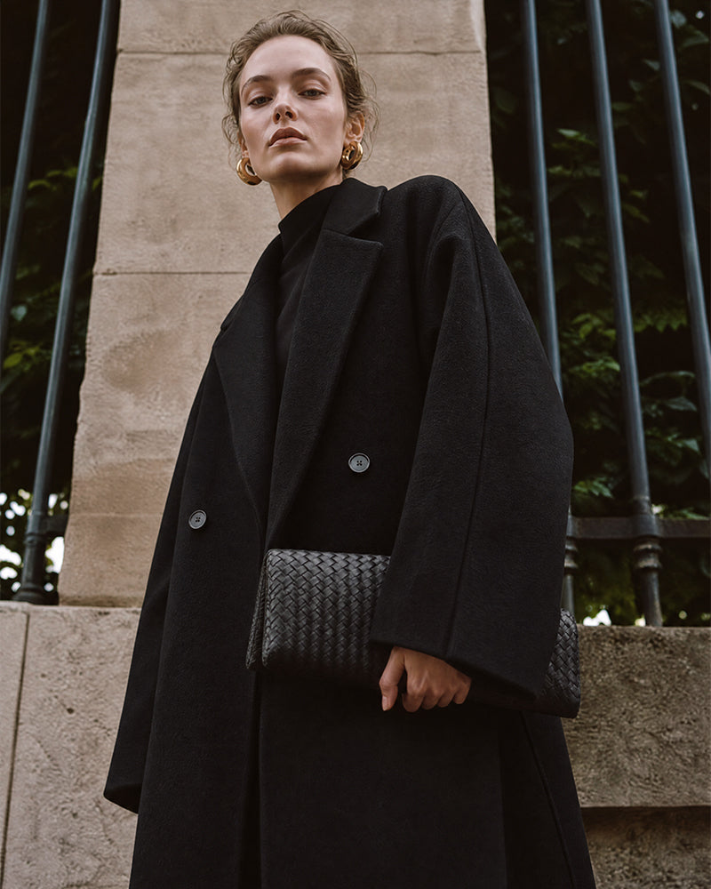 Long Double-Breasted Notched-Lapel Coat - view 10