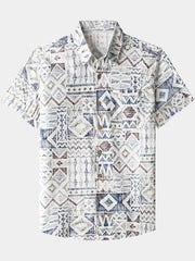 Men’s Vintage Geometric Pattern Short Sleeve Breathable Cool Casual Shirt