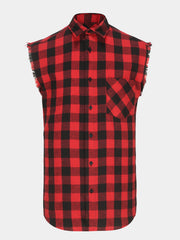Men's Casual Plaid Sleeveless Beach Shirt