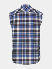 Men's Casual Blue Plaid Sleeveless Beach Shirt