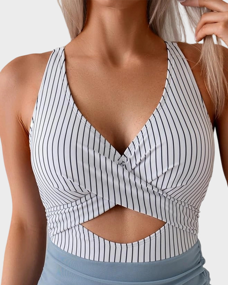 Mesh Cutout Tummy Control One-Piece Swimdress - view 5