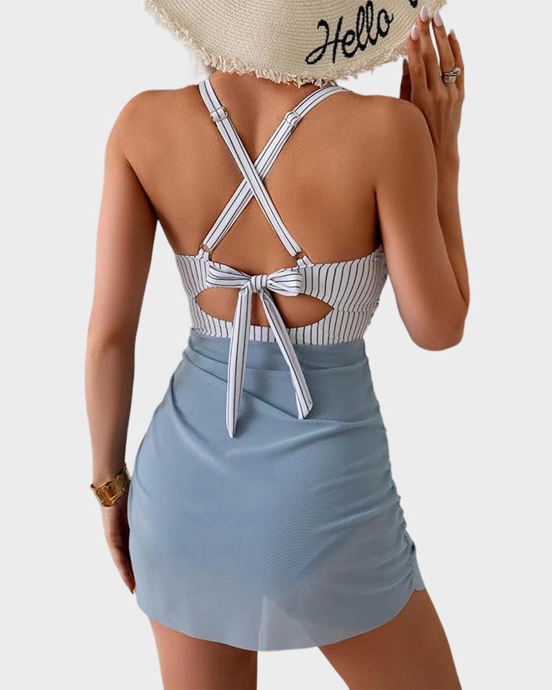 Mesh Cutout Tummy Control One-Piece Swimdress - view 4