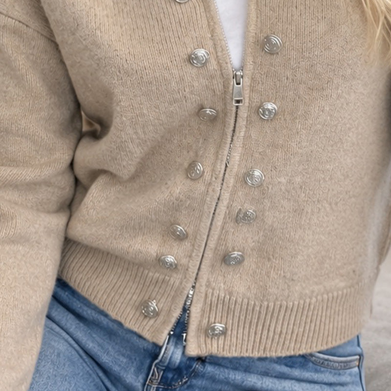 Mock-Neck Two-Way Zip Knit Cardigan - view 3