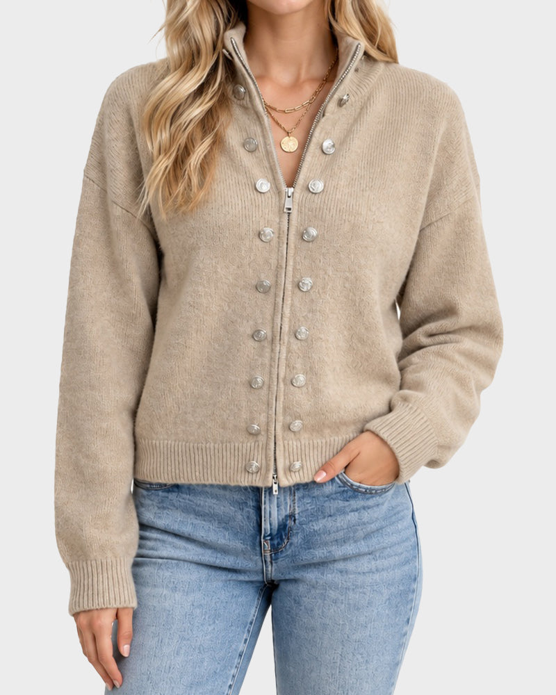 Mock-Neck Two-Way Zip Knit Cardigan - view 14