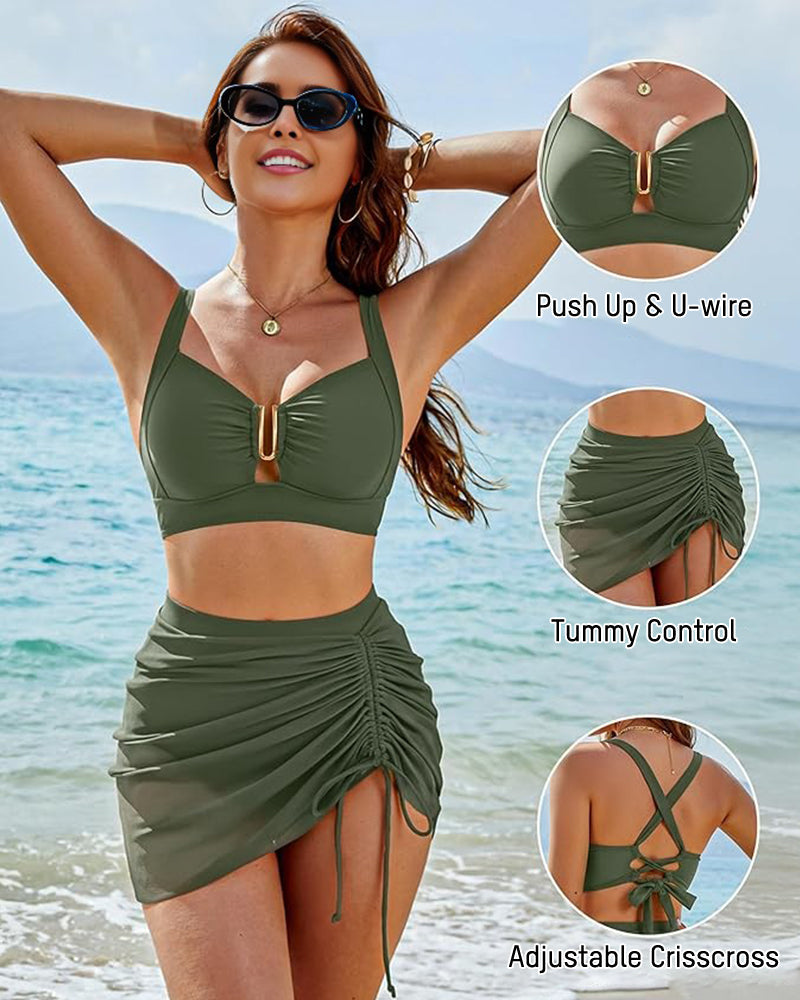 Modest U-Wire Tummy Control Bikini Skirt Set - view 4