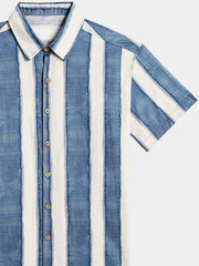 Men’s Retro Casual Stripe Cotton Cool Comfort Beach Party Holiday Short Sleeve Shirt