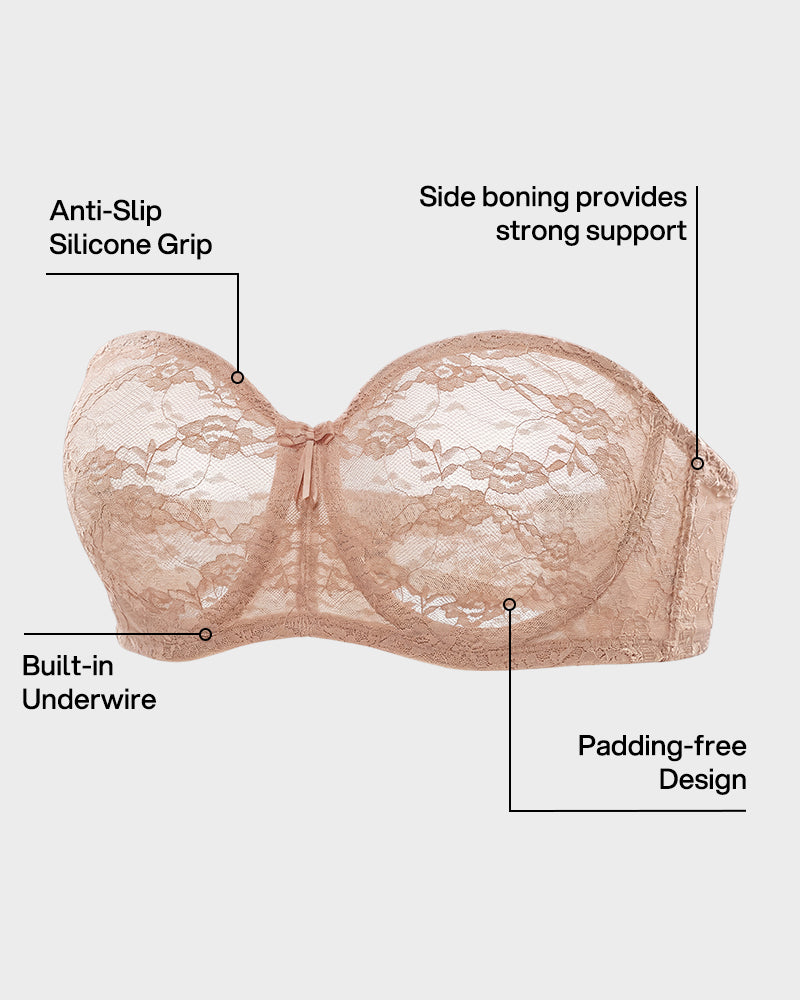 No Slip Strapless Lace Push Up Bra - view 3