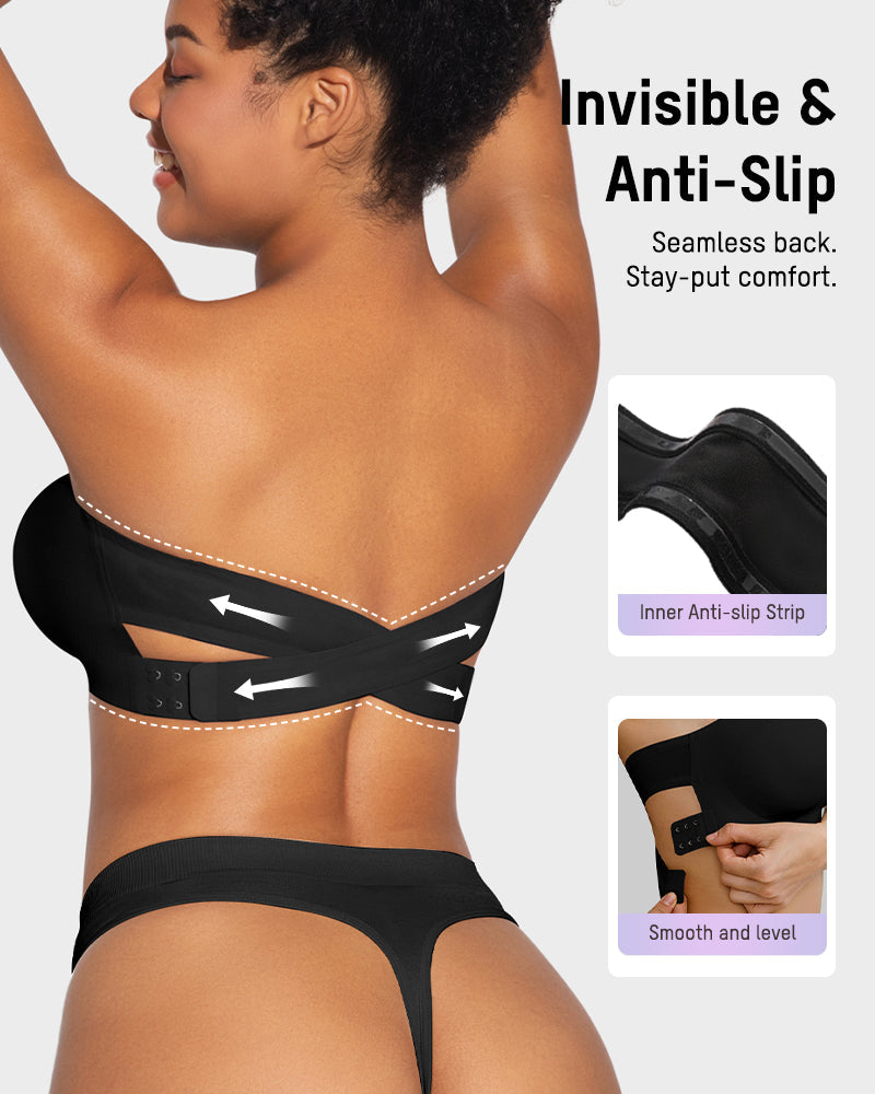 Non-Slip Crossover Side Hook Bandeau Bra - view 3
