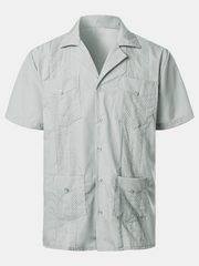 Men's Embroidery Cuban Guayabera Summer Cool Short Sleeve Button Up Shirt