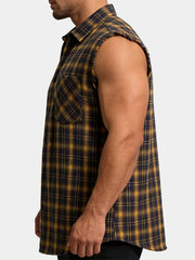 Men's Summer Casual Yellow Plaid Sleeveless Shirt