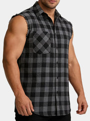 Men's Casual Plaid Sleeveless Beach Shirt