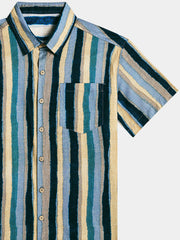 Men’s Retro Multi Color Striped Cotton Cool Comfort Beach Party Holiday Short Sleeve Shirt
