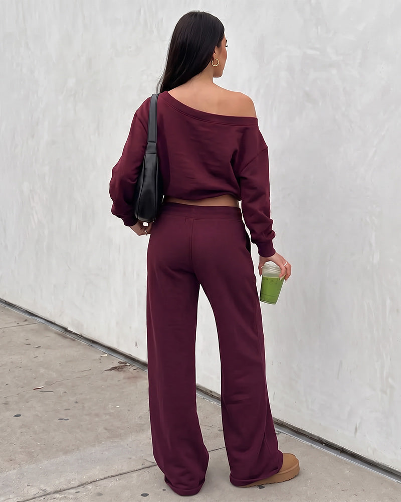 Off-Shoulder Wide-Leg 2-Piece Sweatsuit - view 2