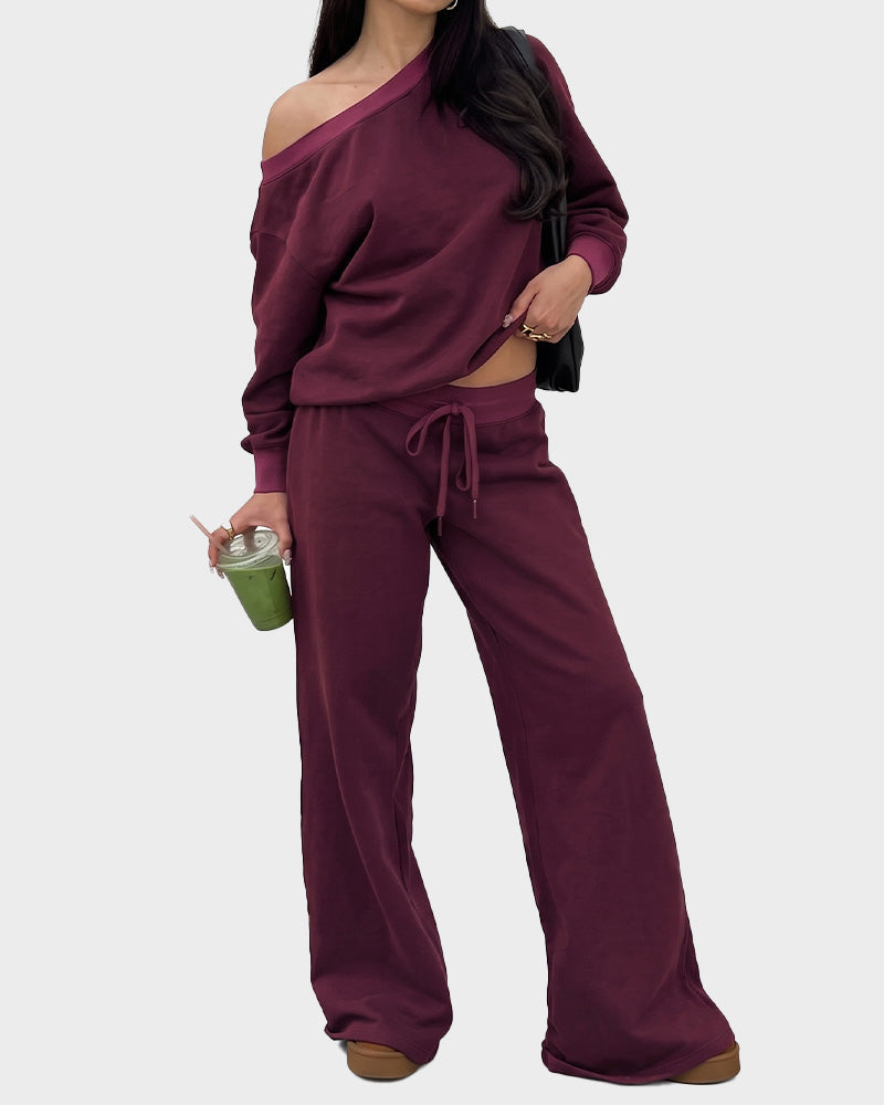 Off-Shoulder Wide-Leg 2-Piece Sweatsuit - view 11