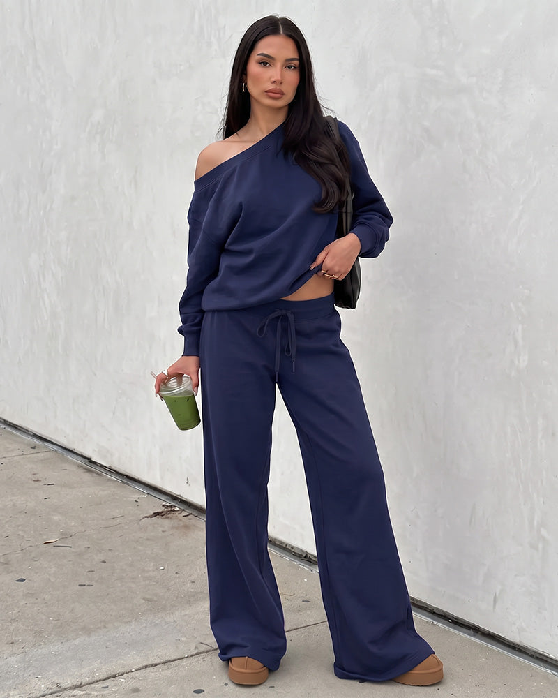 Off-Shoulder Wide-Leg 2-Piece Sweatsuit - view 9