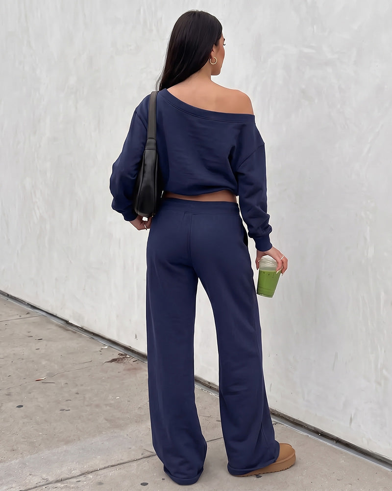Off-Shoulder Wide-Leg 2-Piece Sweatsuit - view 10