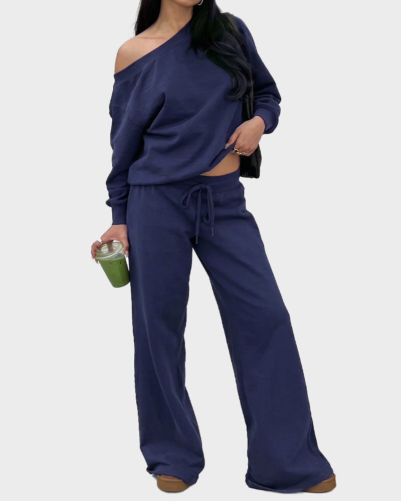 Off-Shoulder Wide-Leg 2-Piece Sweatsuit - view 15